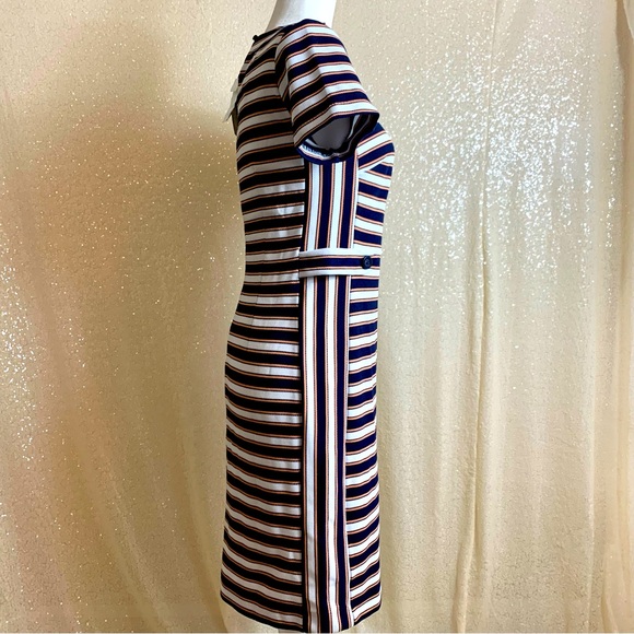 Banana Republic Navy, White, Peach Striped Sheath Dress Short Sleeve NWT - Picture 3 of 7